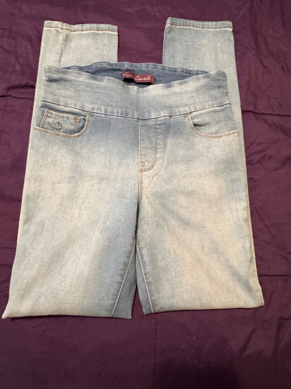 Gloria Vanderbilt Amanda Pull onLight Blue Denim Shirt with Purple Accent